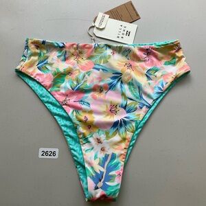 Billabong Swim Bikini Bottom Women’s Medium Floral Pink Sweet Tropics Reversible